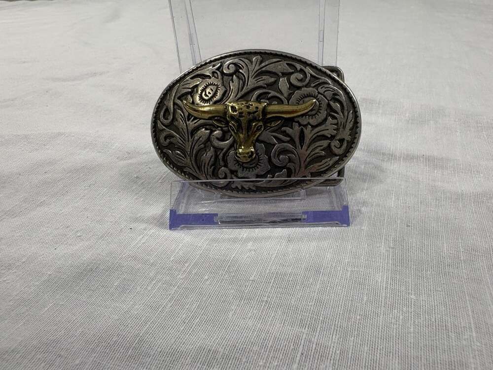 WESTERN FLORAL LONGHORN BULL COWBOY COWGIRL BELT BUCKLE! VINTAGE